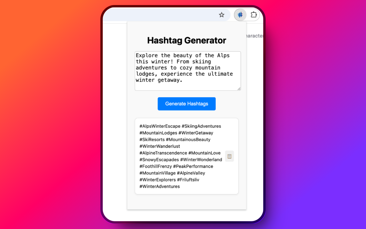 Hashtag Generator Extension in Action